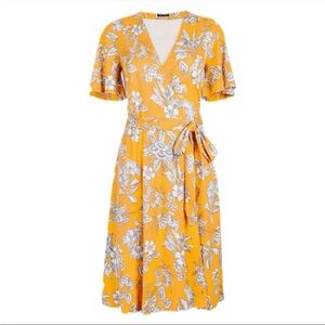 Ann Taylor Yellow Tropical Toile Flutter Sleeve Wrap Dress Sz 6